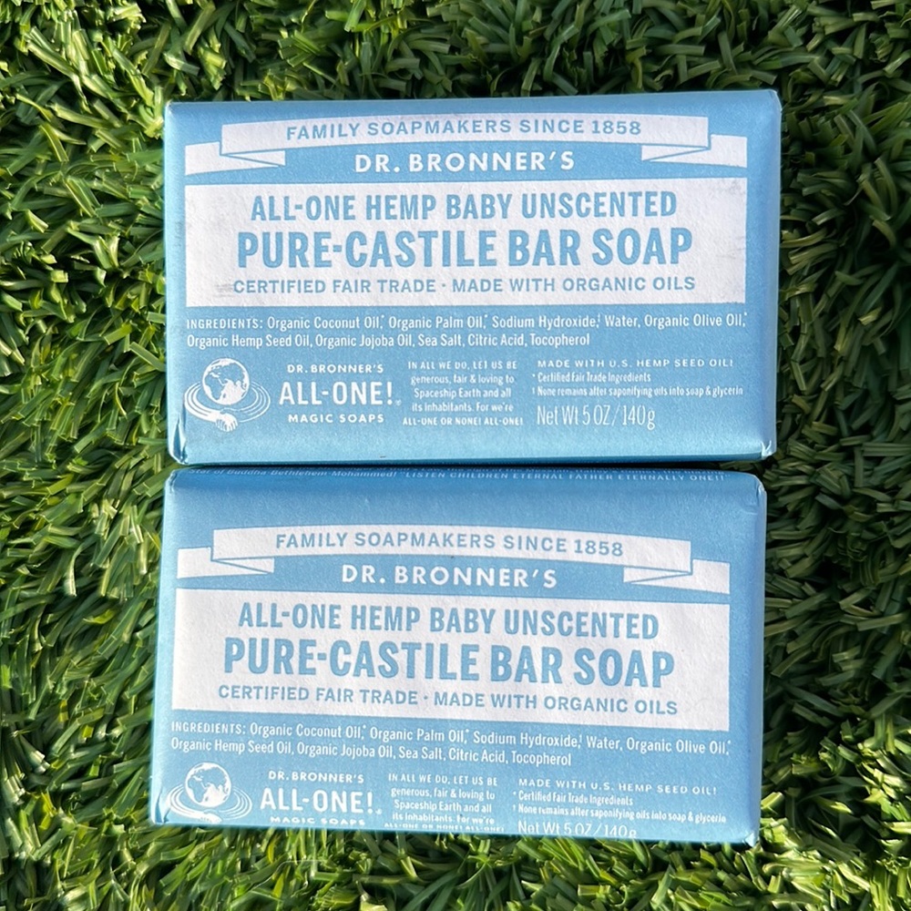 Dr. Bronzer’s All-One Hemp Baby Unscented Pure-Castile Bar Soap x 2 bars